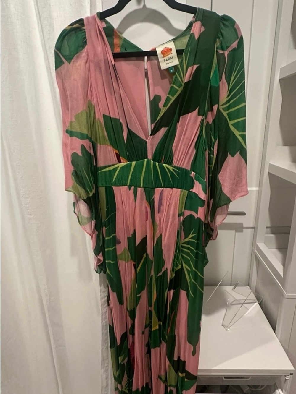FARM Rio Pink and Green Leaf-Print Maxi Dress